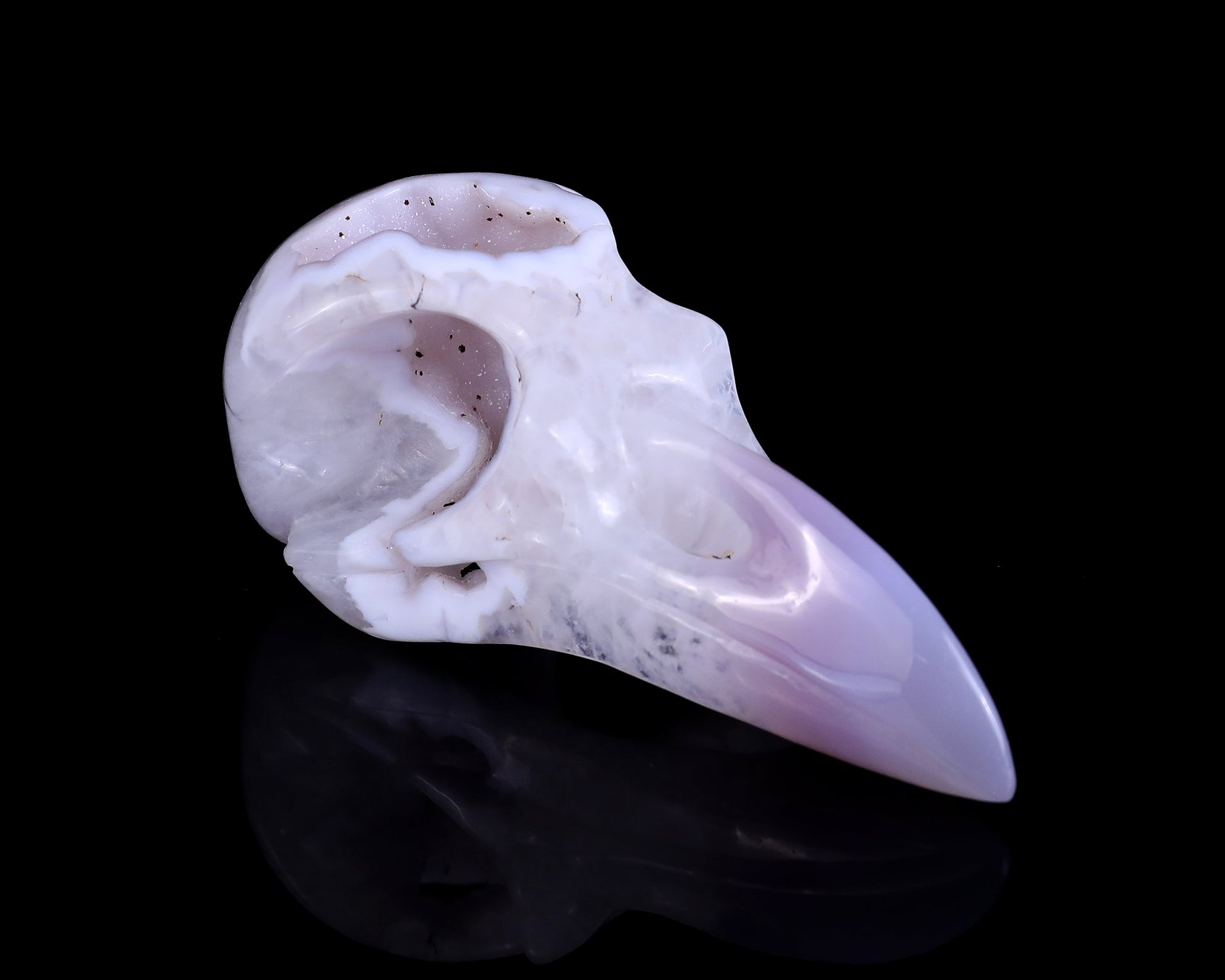 Nicedony 4.3" White Geode Agate Hand Carved Crystal Raven Skull Sculpture