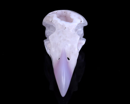 Nicedony 4.3" White Geode Agate Hand Carved Crystal Raven Skull Sculpture - View 2