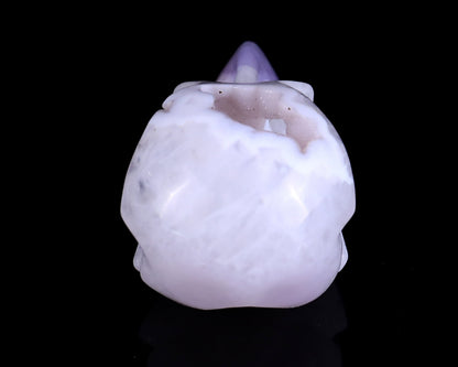 Nicedony 4.3" White Geode Agate Hand Carved Crystal Raven Skull Sculpture - View 3