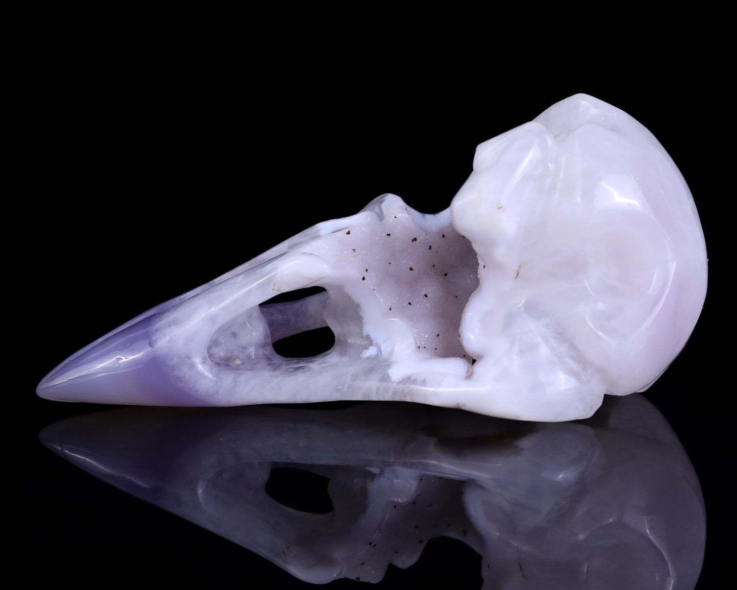 Nicedony 4.3" White Geode Agate Hand Carved Crystal Raven Skull Sculpture - View 5