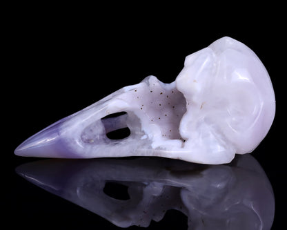Nicedony 4.3" White Geode Agate Hand Carved Crystal Raven Skull Sculpture - View 5