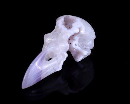 Nicedony 4.3" White Geode Agate Hand Carved Crystal Raven Skull Sculpture - View 6