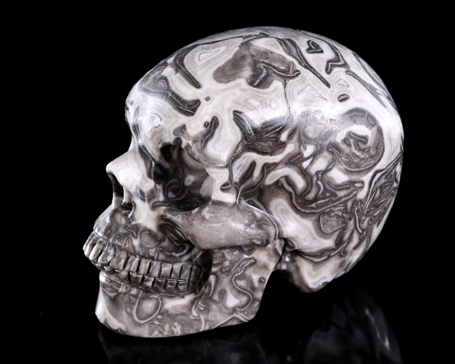 Nicedony 4.4" Black Crazy Agate Hand Carved Crystal Skull Sculpture - View 4