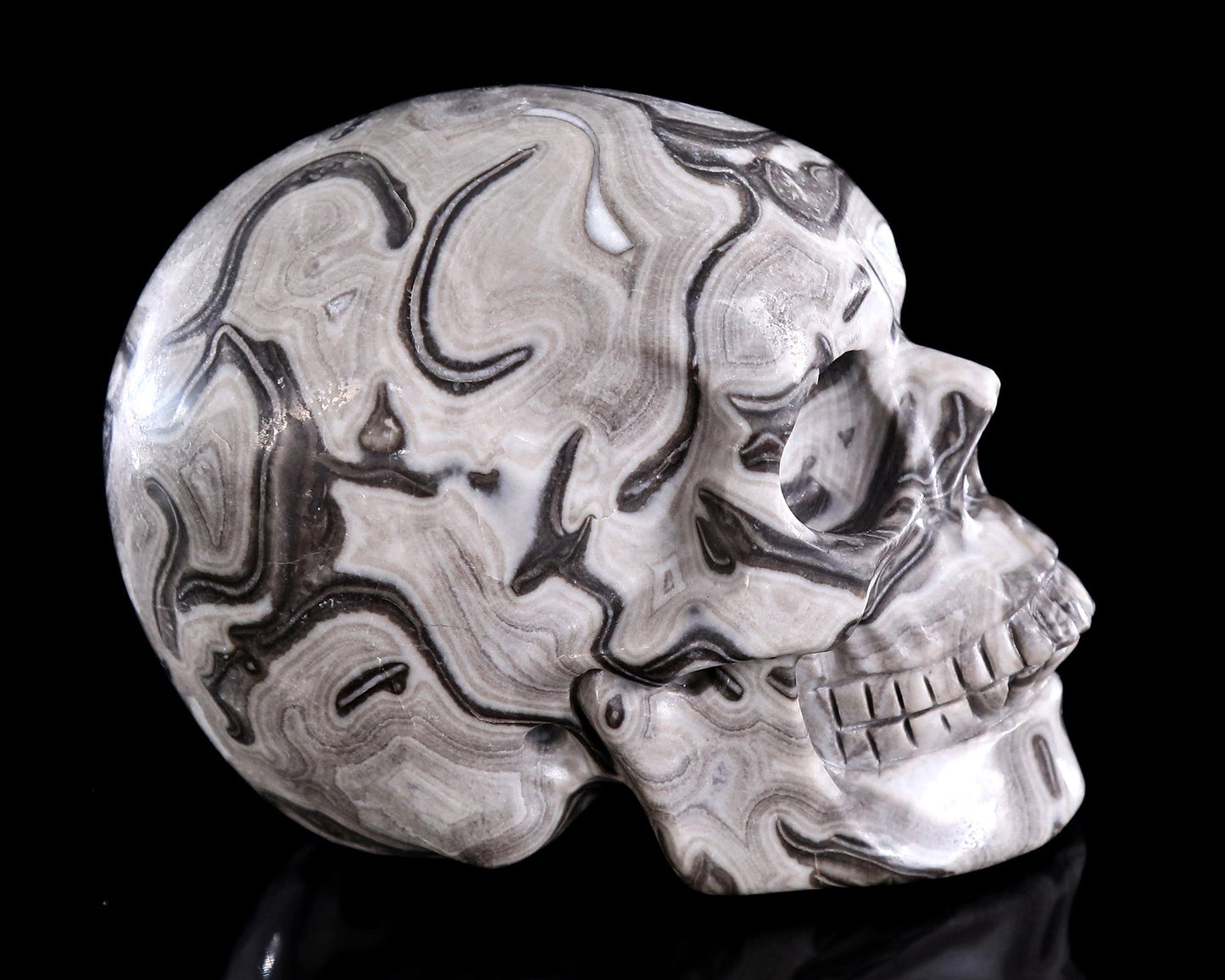 Nicedony 4.4" Black Crazy Agate Hand Carved Crystal Skull Sculpture - View 6