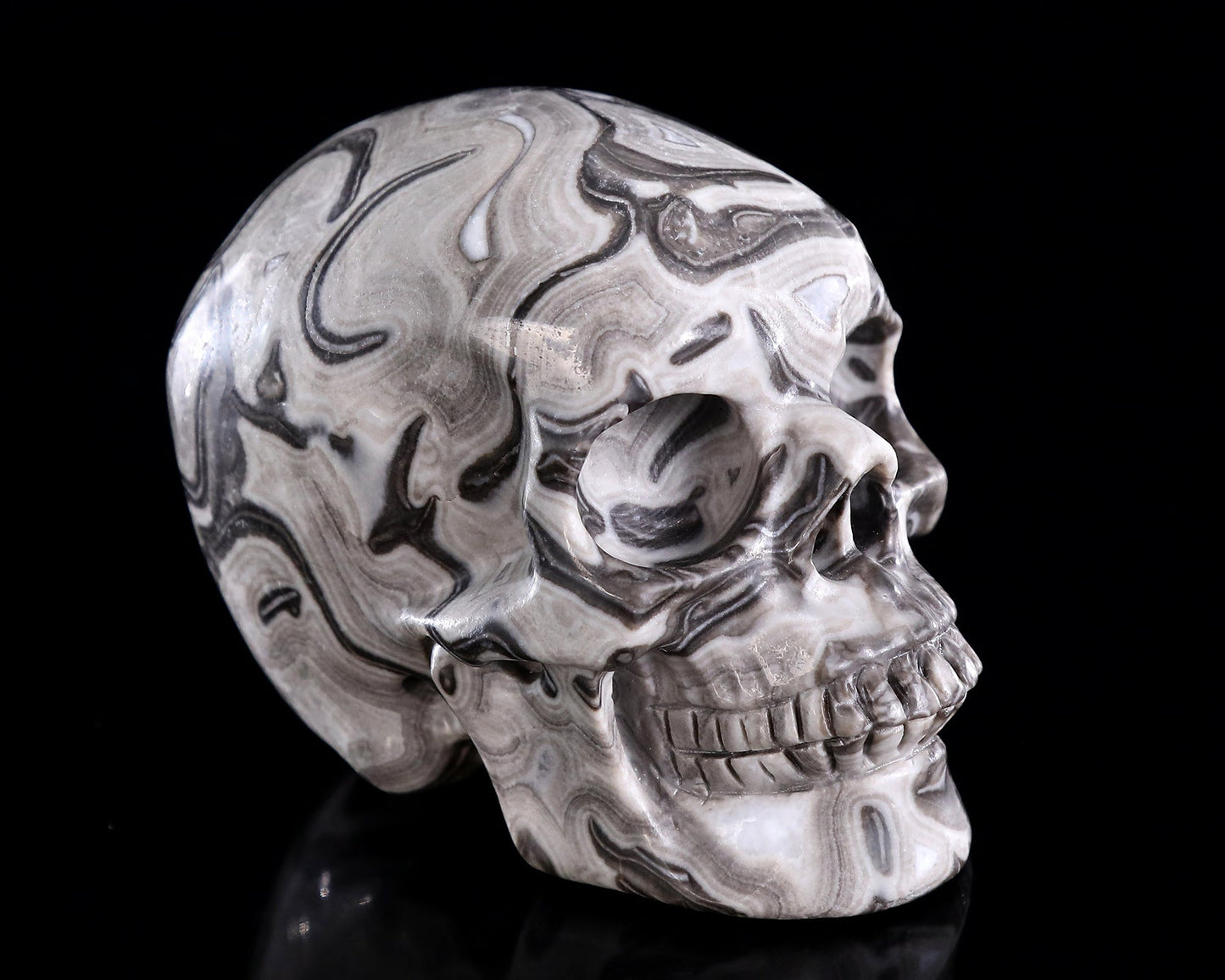 Nicedony 4.4" Black Crazy Agate Hand Carved Crystal Skull Sculpture - View 7