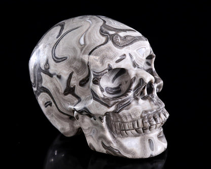 Nicedony 4.4" Black Crazy Agate Hand Carved Crystal Skull Sculpture - View 7
