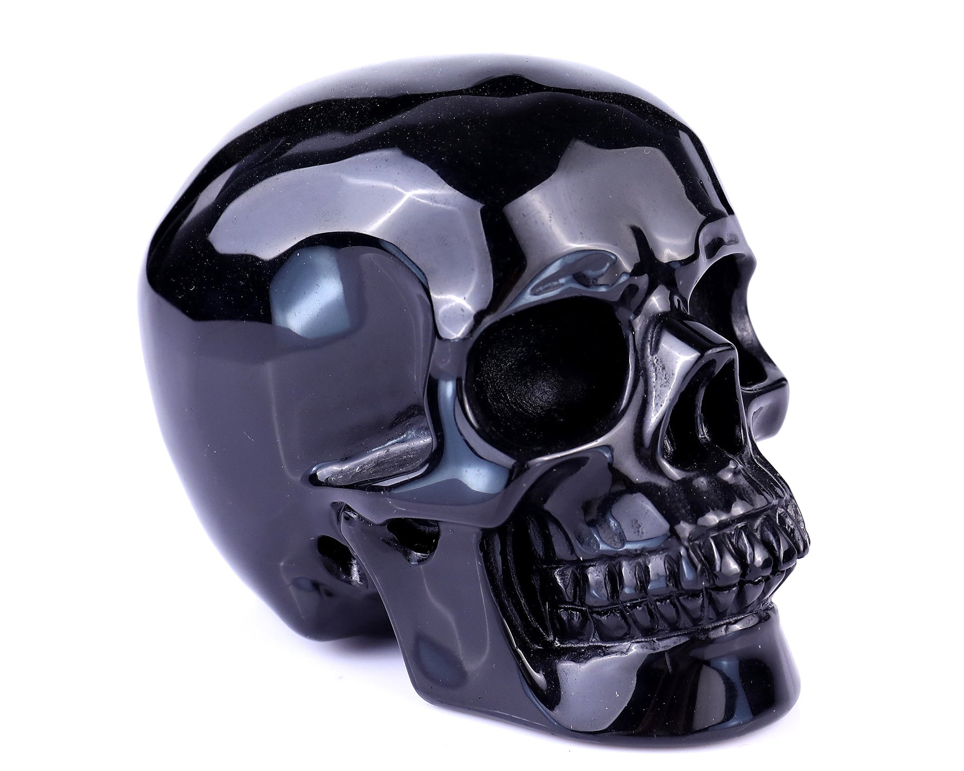 Nicedony 4.4" Black Obsidian Hand Carved Realistic Skull Sculpture