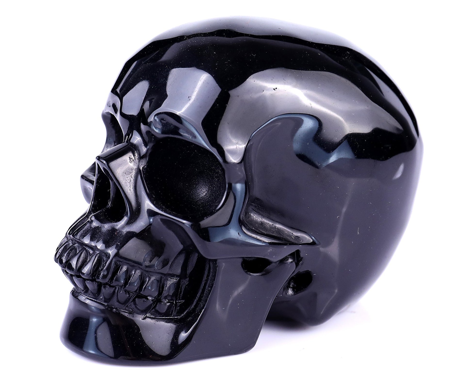 Nicedony 4.4" Black Obsidian Hand Carved Realistic Skull Sculpture - View 7