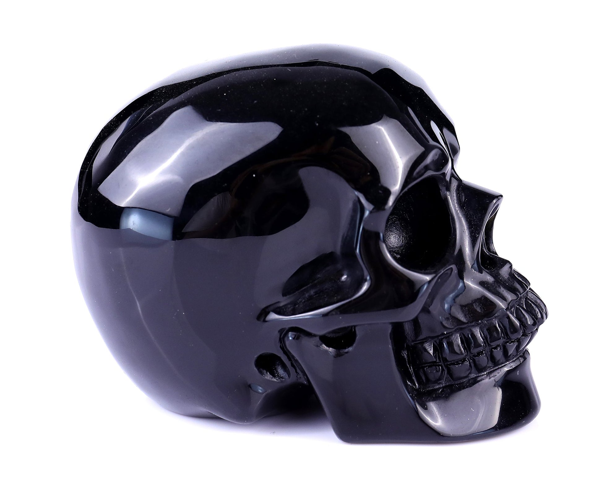 Nicedony 4.4" Black Obsidian Hand Carved Realistic Skull Sculpture - View 3