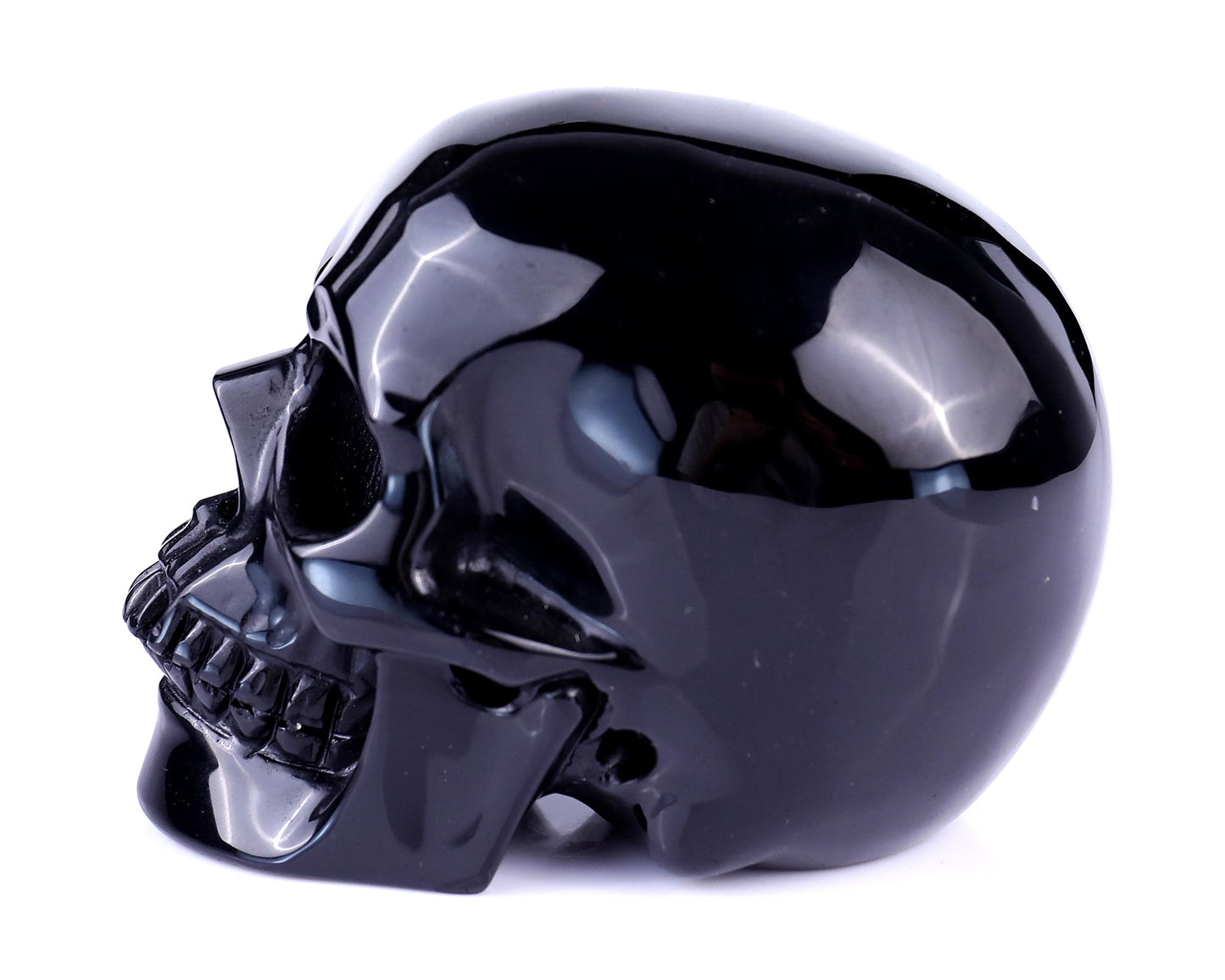 Nicedony 4.4" Black Obsidian Hand Carved Realistic Skull Sculpture - View 4