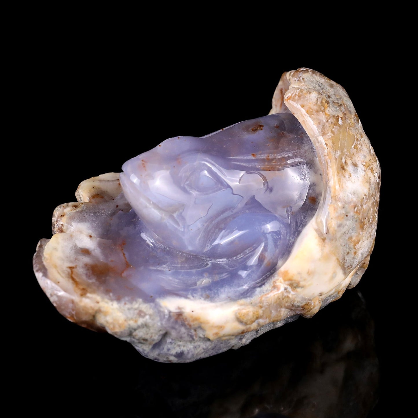 Nicedony 4.4" Blue Chalcedony Hand Carved Crystal Frog Sculpture - View 8