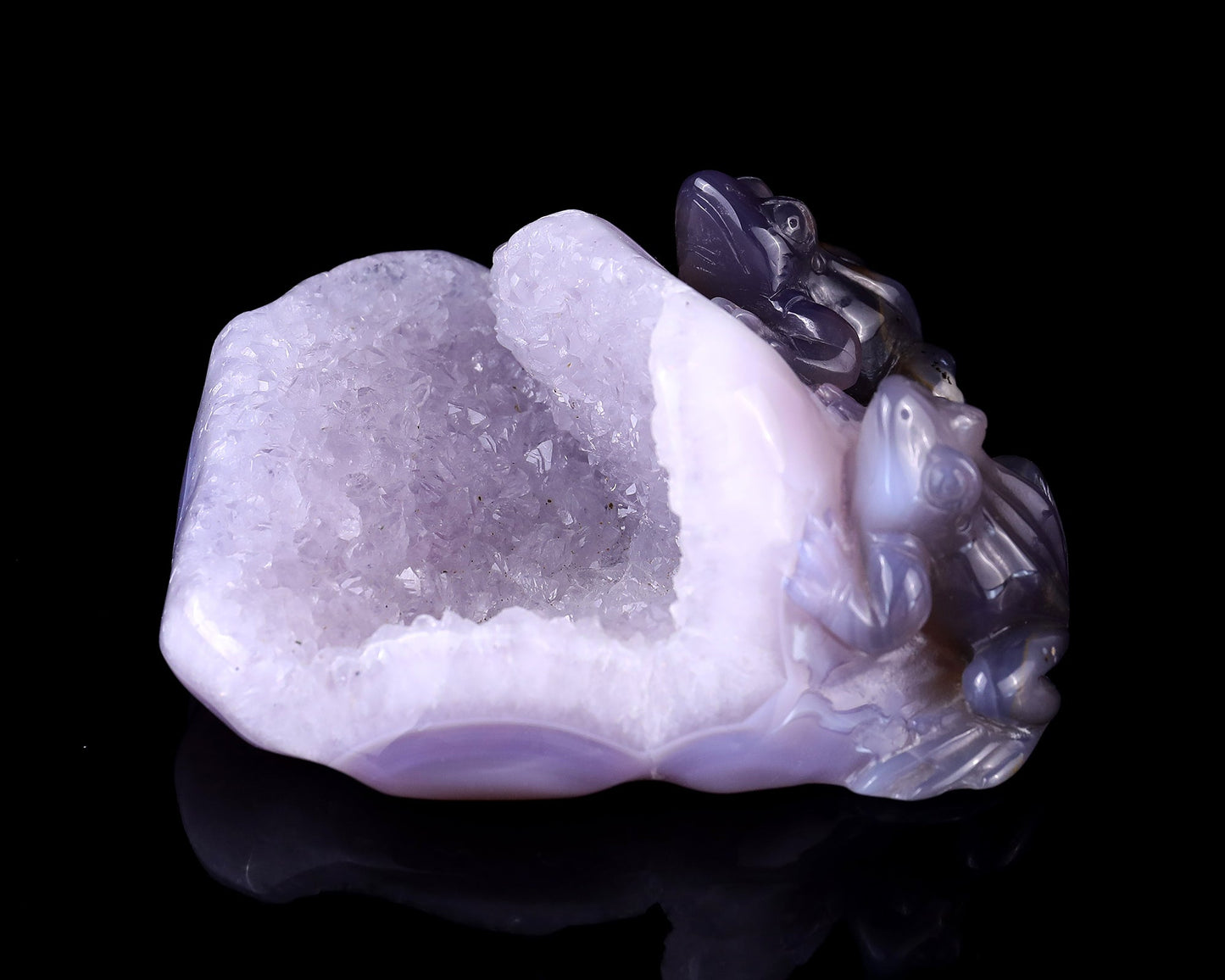 Nicedony 4.4" Geode Agate Hand Carved Crystal Frog Sculpture