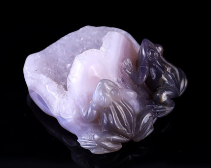 Nicedony 4.4" Geode Agate Hand Carved Crystal Frog Sculpture - View 6