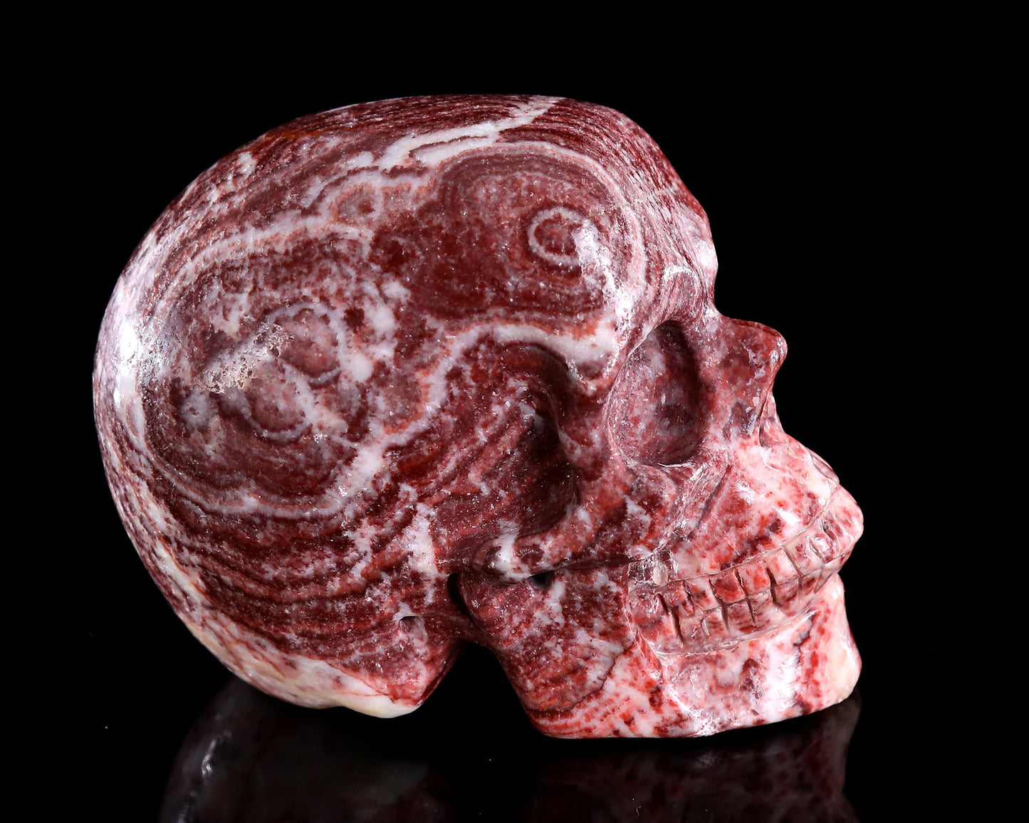 Nicedony 4.4" Red Zebra Agate Hand Carved Crystal Skull Sculpture