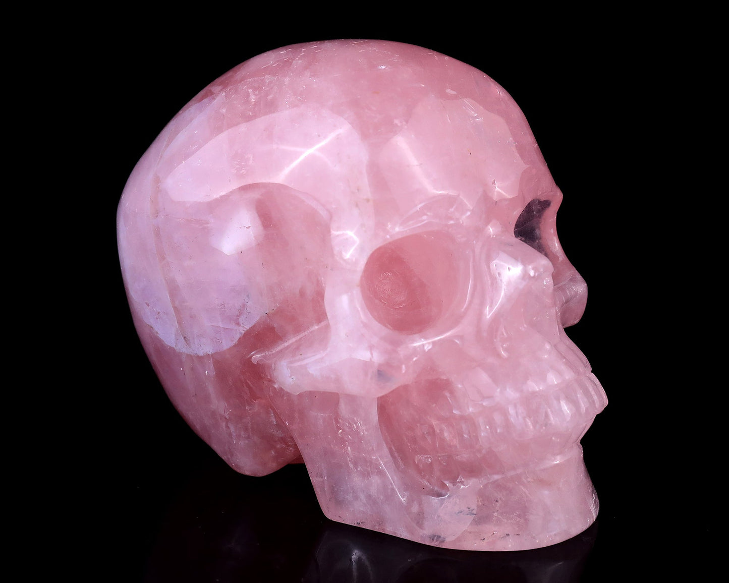 Nicedony 4.4" Rose Quartz Hand Carved Realistic Skull Sculpture