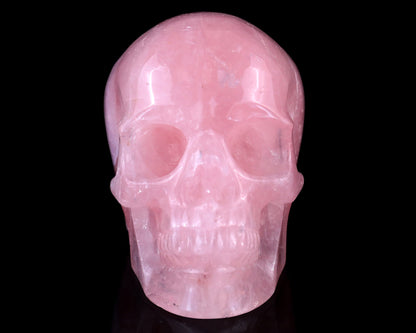 Nicedony 4.4" Rose Quartz Hand Carved Realistic Skull Sculpture - View 2