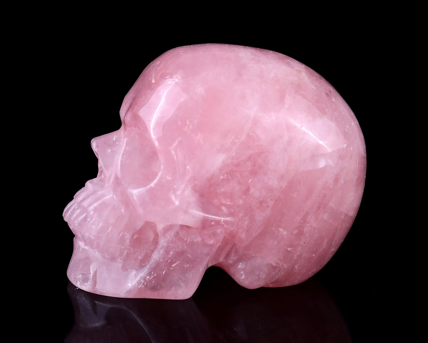 Nicedony 4.4" Rose Quartz Hand Carved Realistic Skull Sculpture - View 4