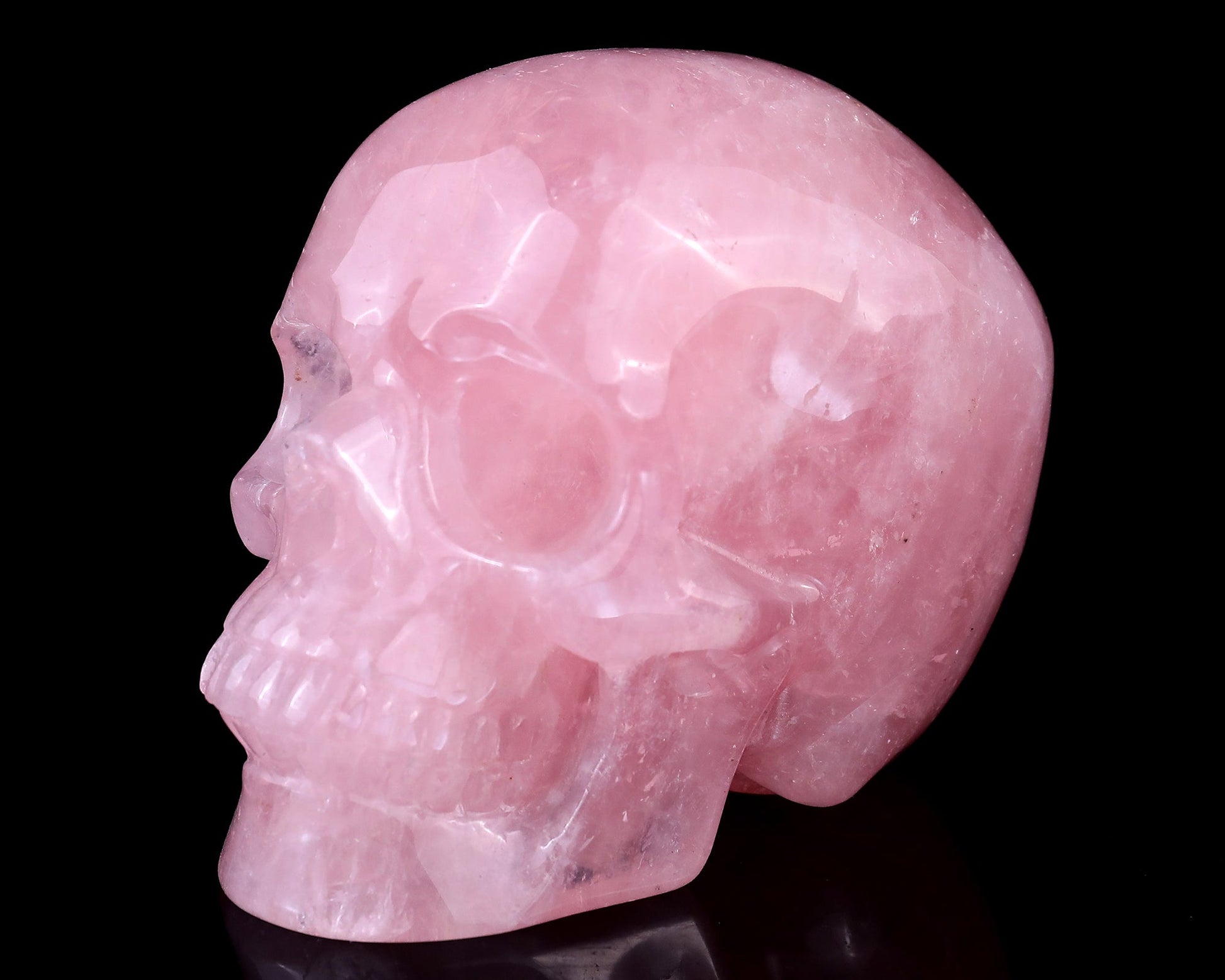 Nicedony 4.4" Rose Quartz Hand Carved Realistic Skull Sculpture - View 7