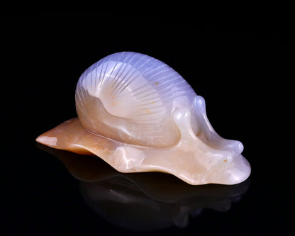Nicedony 4.5" Chalcedony Hand Carved Crystal Snail Sculpture