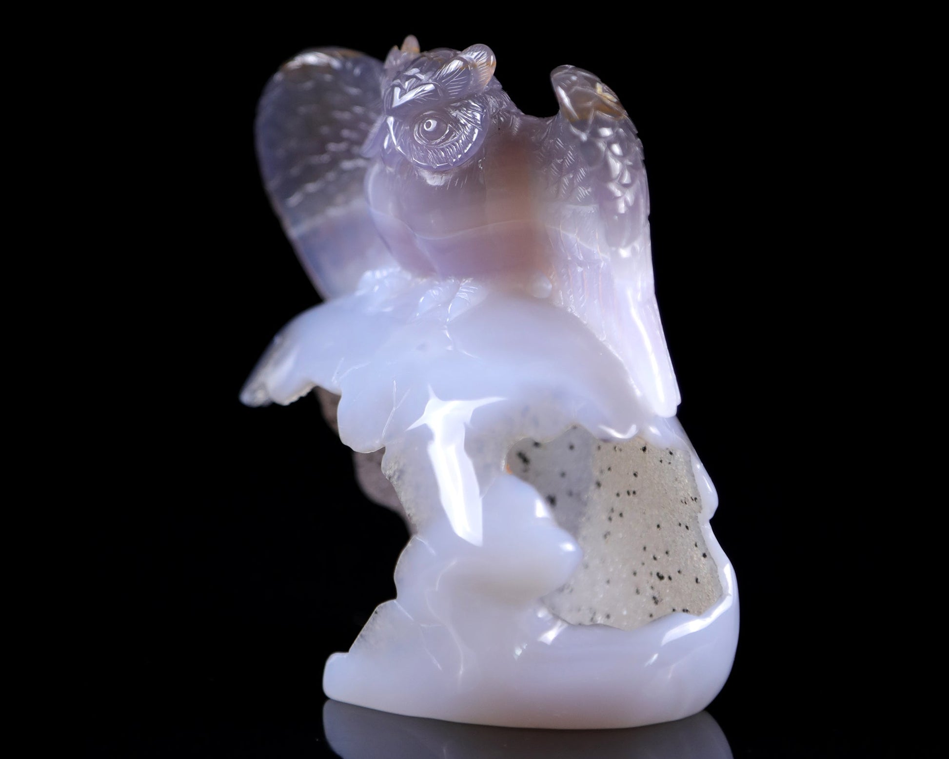 Nicedony 4.6" Blue Chalcedony Hand Carved Crystal Owl Sculpture - View 9
