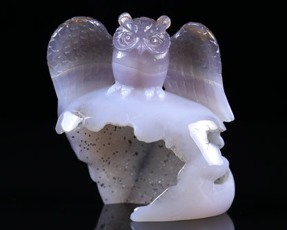 Nicedony 4.6" Blue Chalcedony Hand Carved Crystal Owl Sculpture - View 4