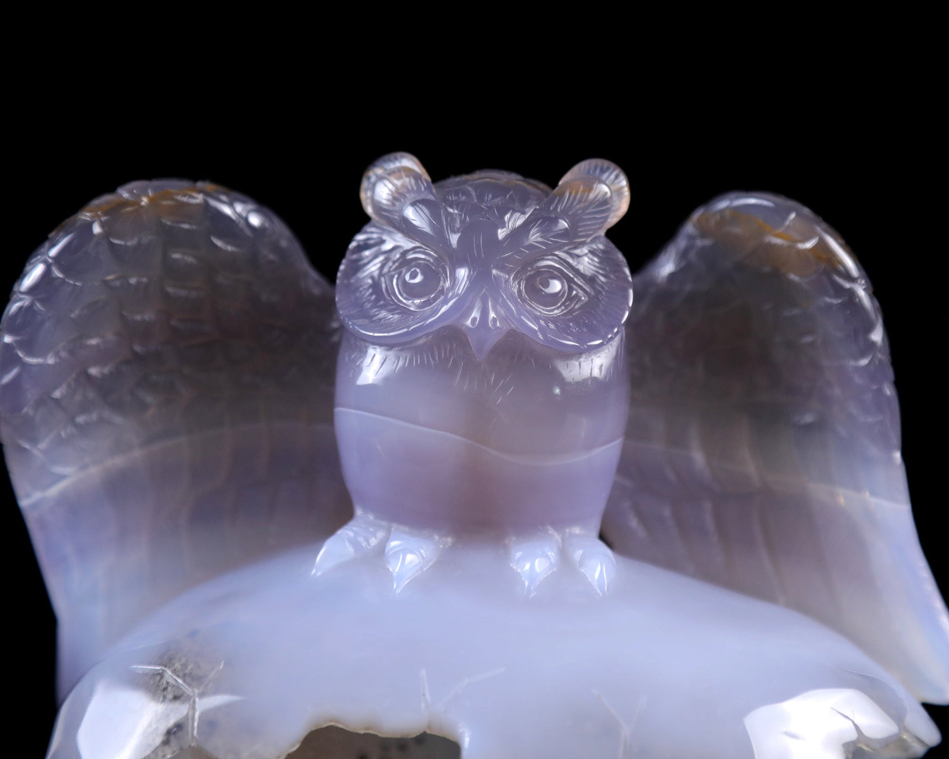 Nicedony 4.6" Blue Chalcedony Hand Carved Crystal Owl Sculpture - View 2