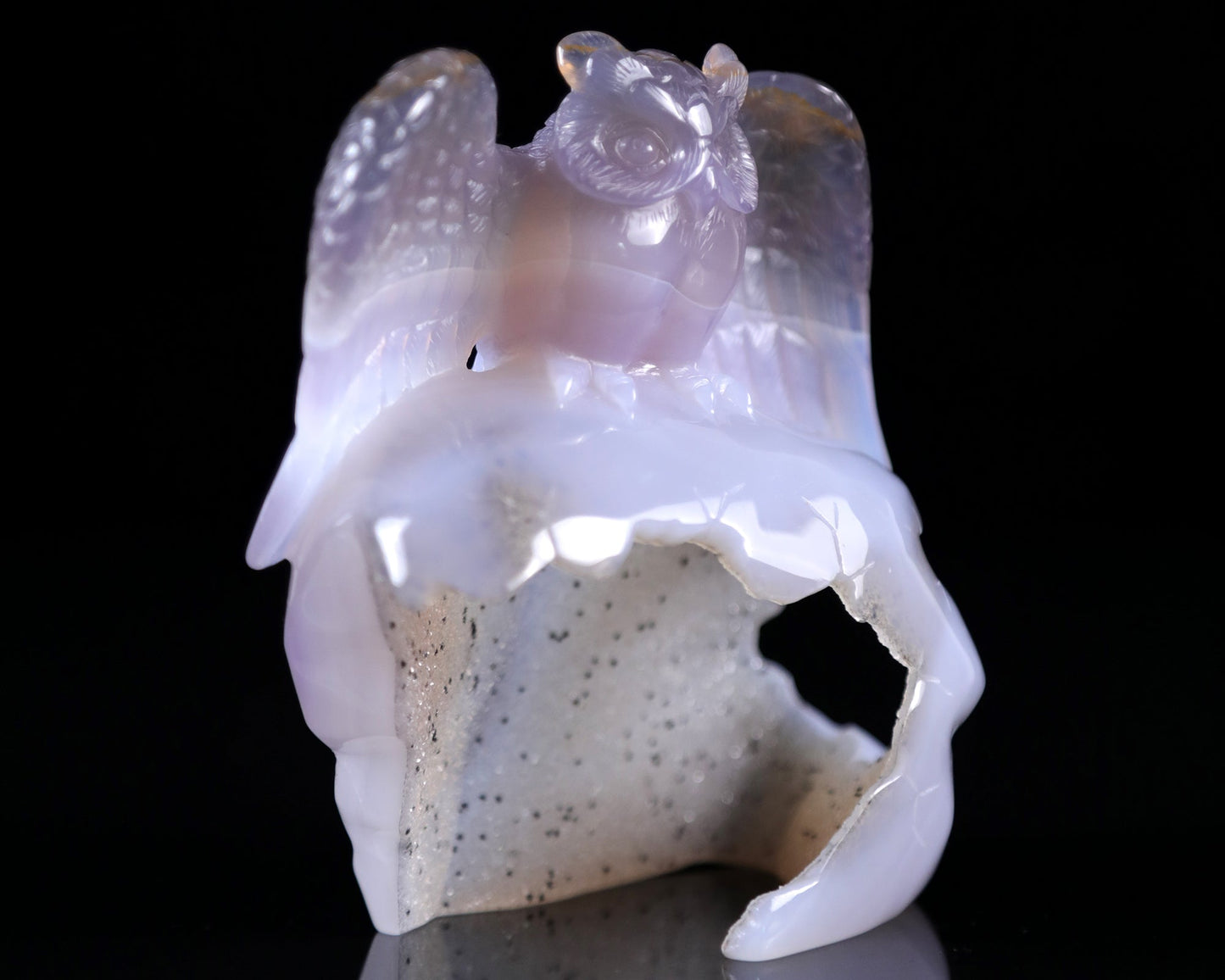 Nicedony 4.6" Blue Chalcedony Hand Carved Crystal Owl Sculpture - View 6