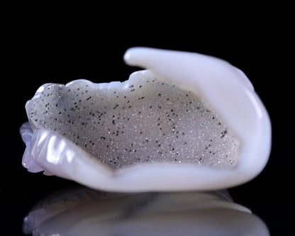 Nicedony 4.6" Blue Chalcedony Hand Carved Crystal Owl Sculpture - View 5