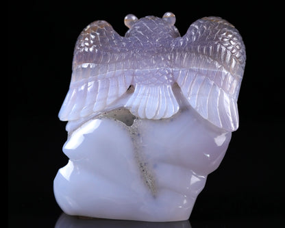 Nicedony 4.6" Blue Chalcedony Hand Carved Crystal Owl Sculpture - View 3