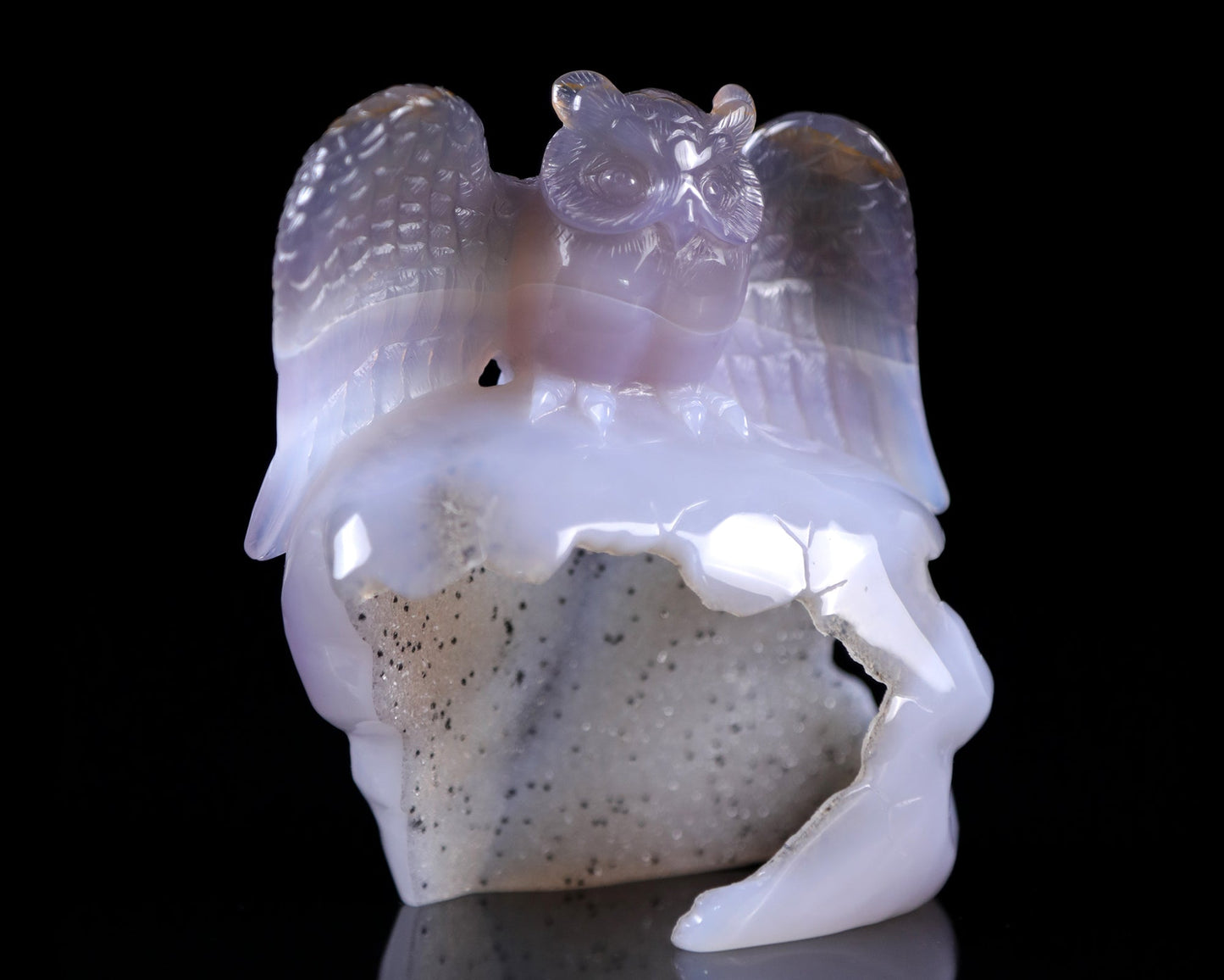 Nicedony 4.6" Blue Chalcedony Hand Carved Crystal Owl Sculpture