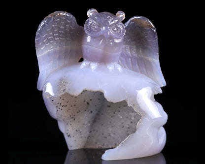 Nicedony 4.6" Blue Chalcedony Hand Carved Crystal Owl Sculpture - View 11