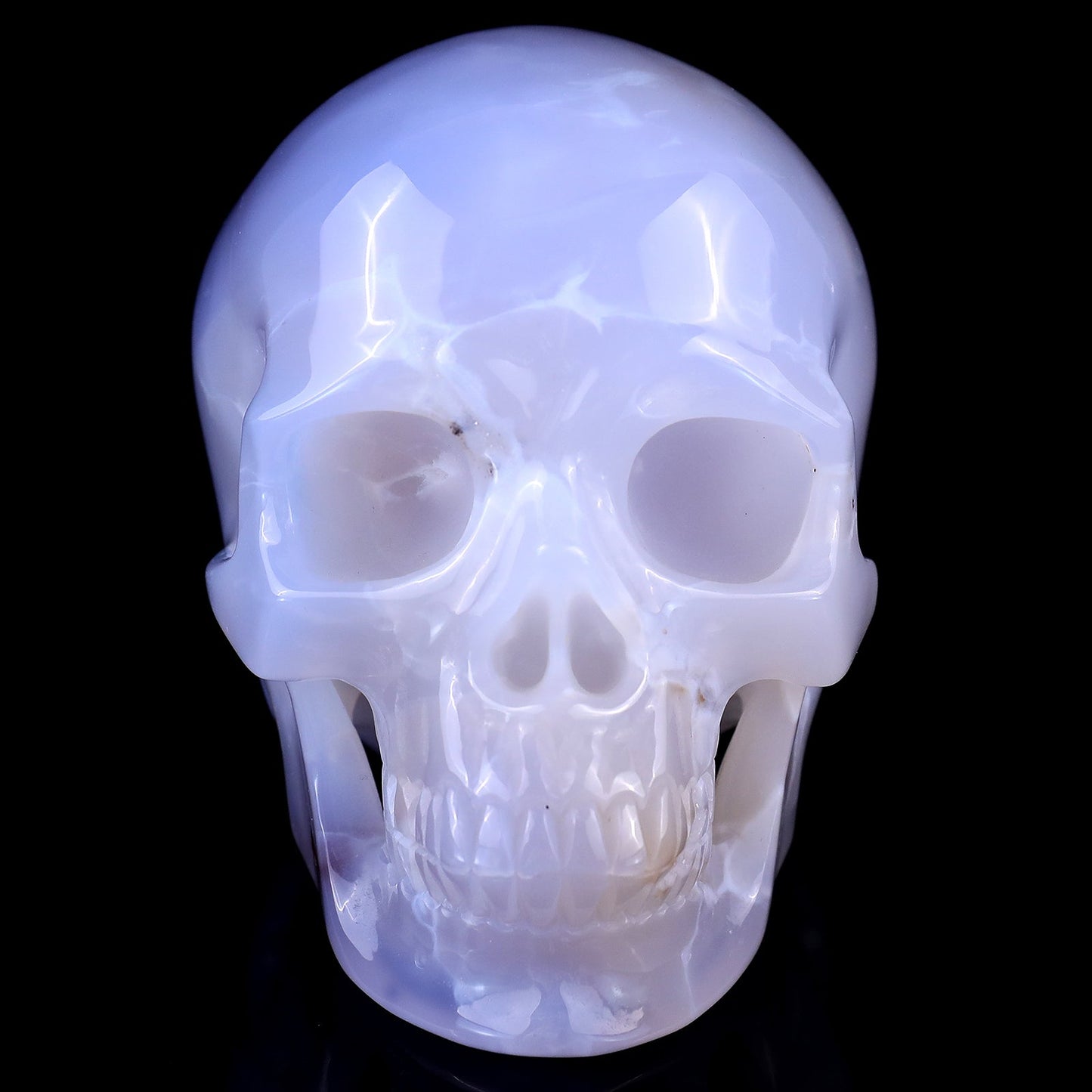 Nicedony 4.6" Blue Chalcedony Hand Carved Realistic Skull Sculpture - View 2