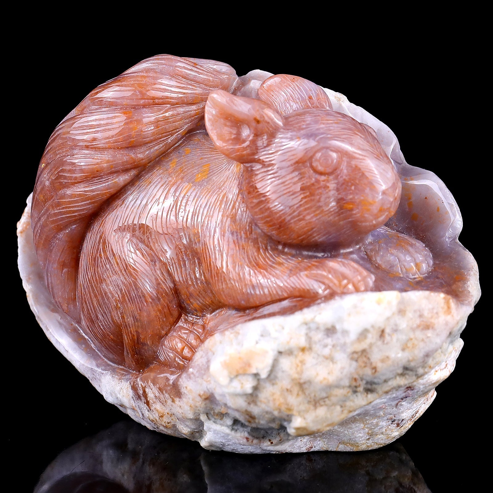 Nicedony 4.6" Chalcedony Hand Carved Crystal Squirrel Sculpture
