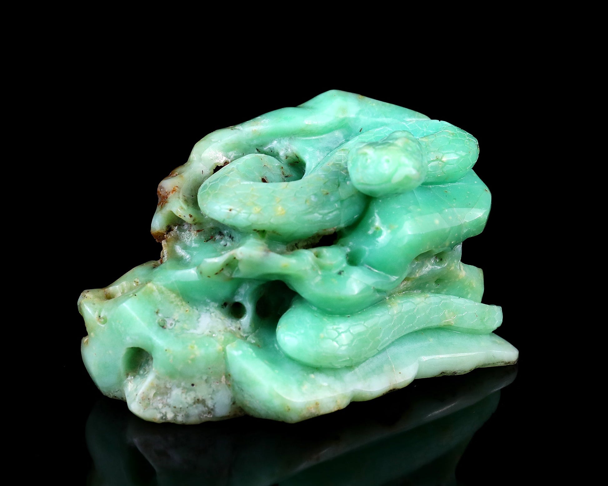 Nicedony Amazing 4.6" Green Opal Hand Carved Crystal Snake Sculpture - View 2