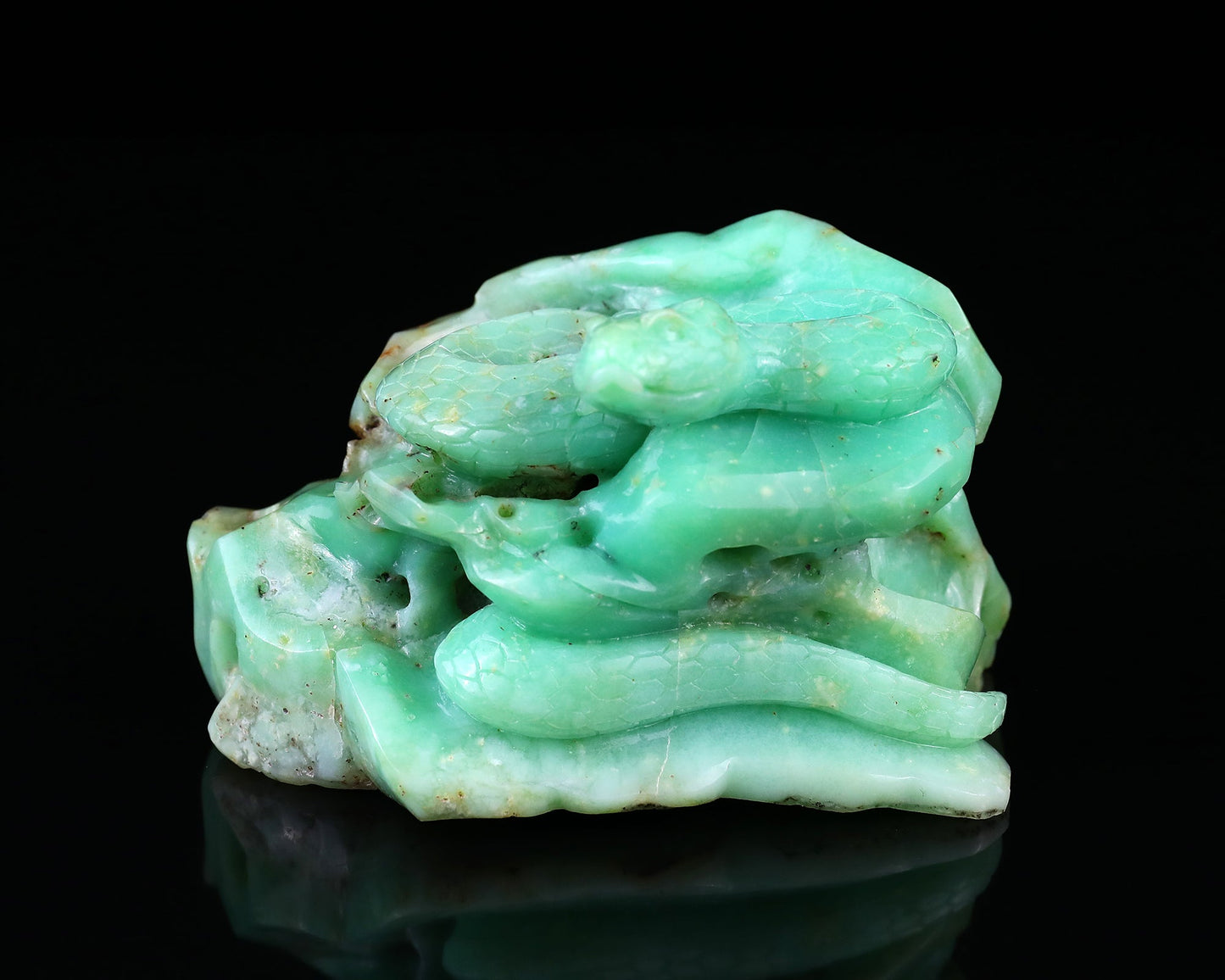 Nicedony Amazing 4.6" Green Opal Hand Carved Crystal Snake Sculpture - View 3