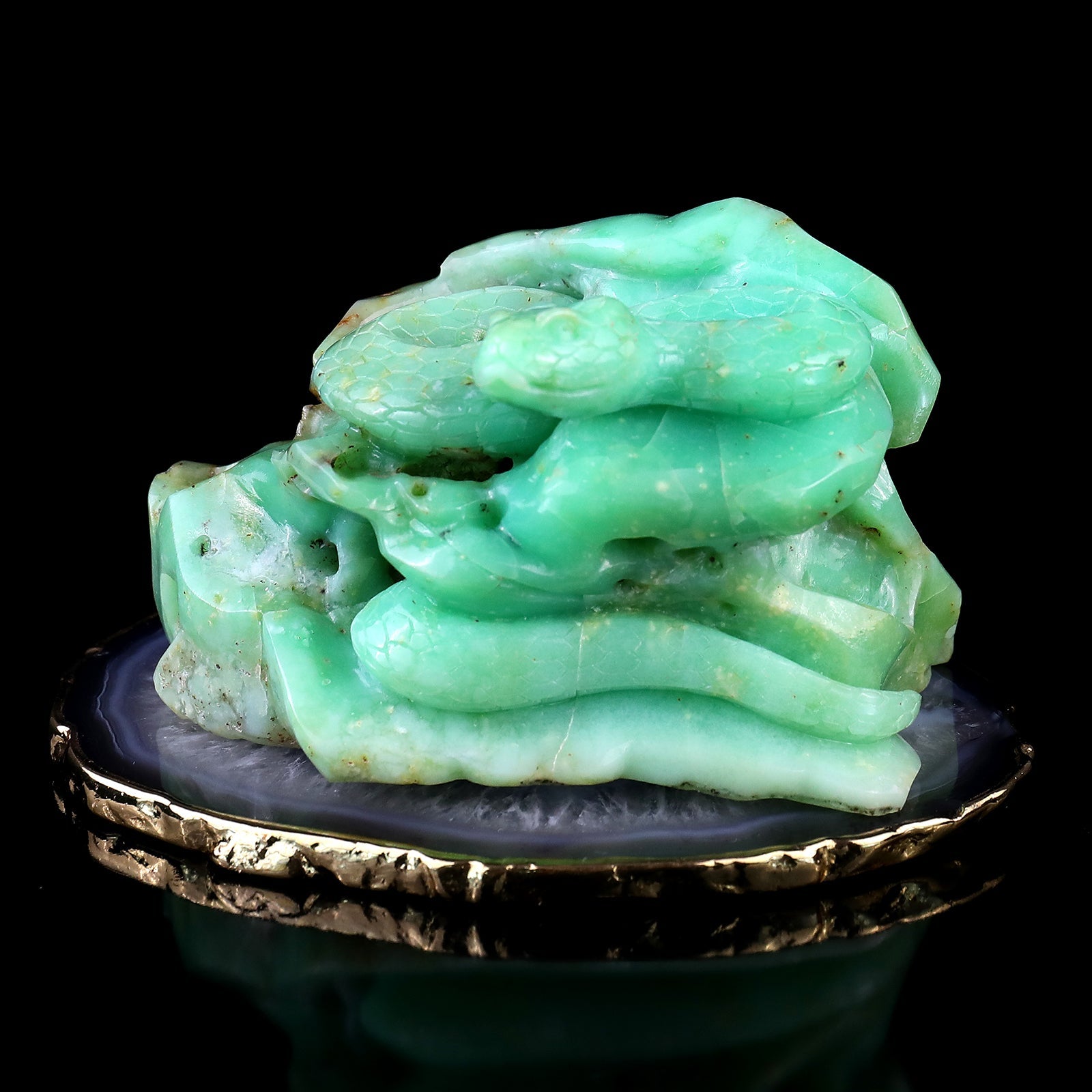 Nicedony Amazing 4.6" Green Opal Hand Carved Crystal Snake Sculpture - View 8