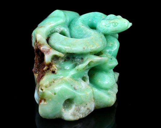 Nicedony Amazing 4.6" Green Opal Hand Carved Crystal Snake Sculpture