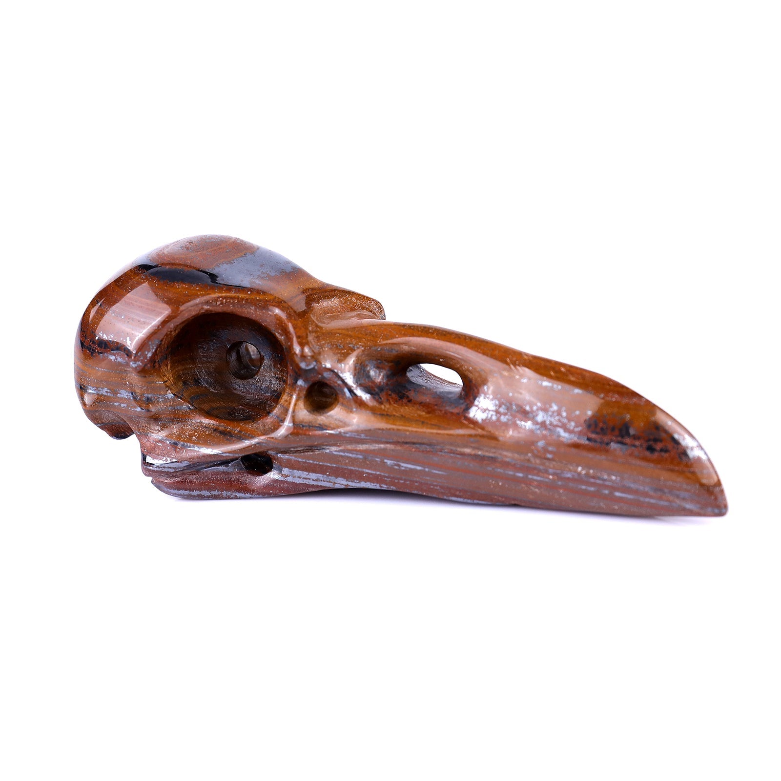 Nicedony 4.6" Tiger Iron Eye Hand Carved Raven Skull Sculpture