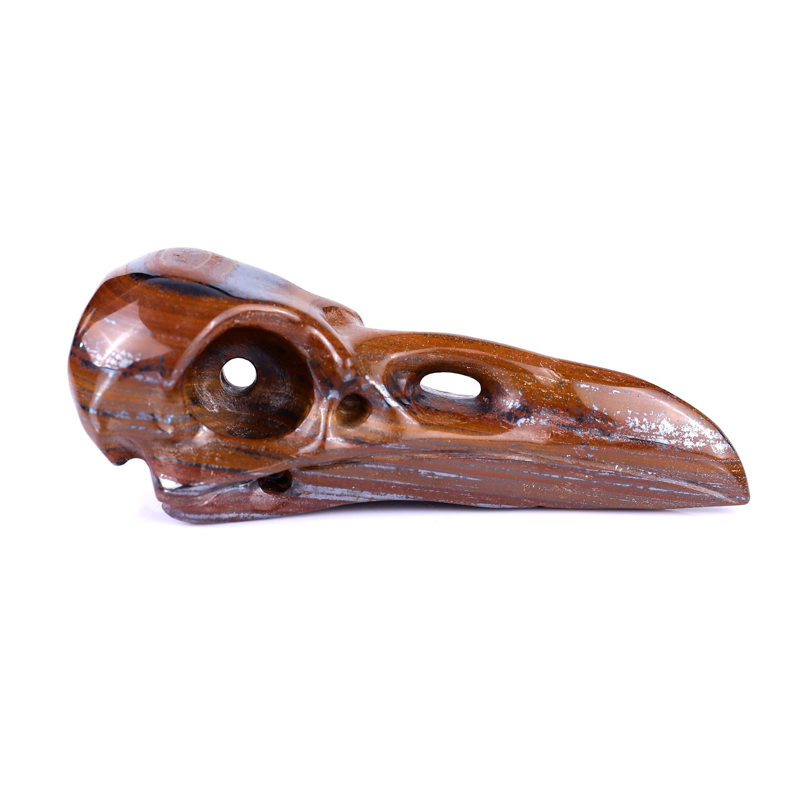 Nicedony 4.6" Tiger Iron Eye Hand Carved Raven Skull Sculpture - View 3