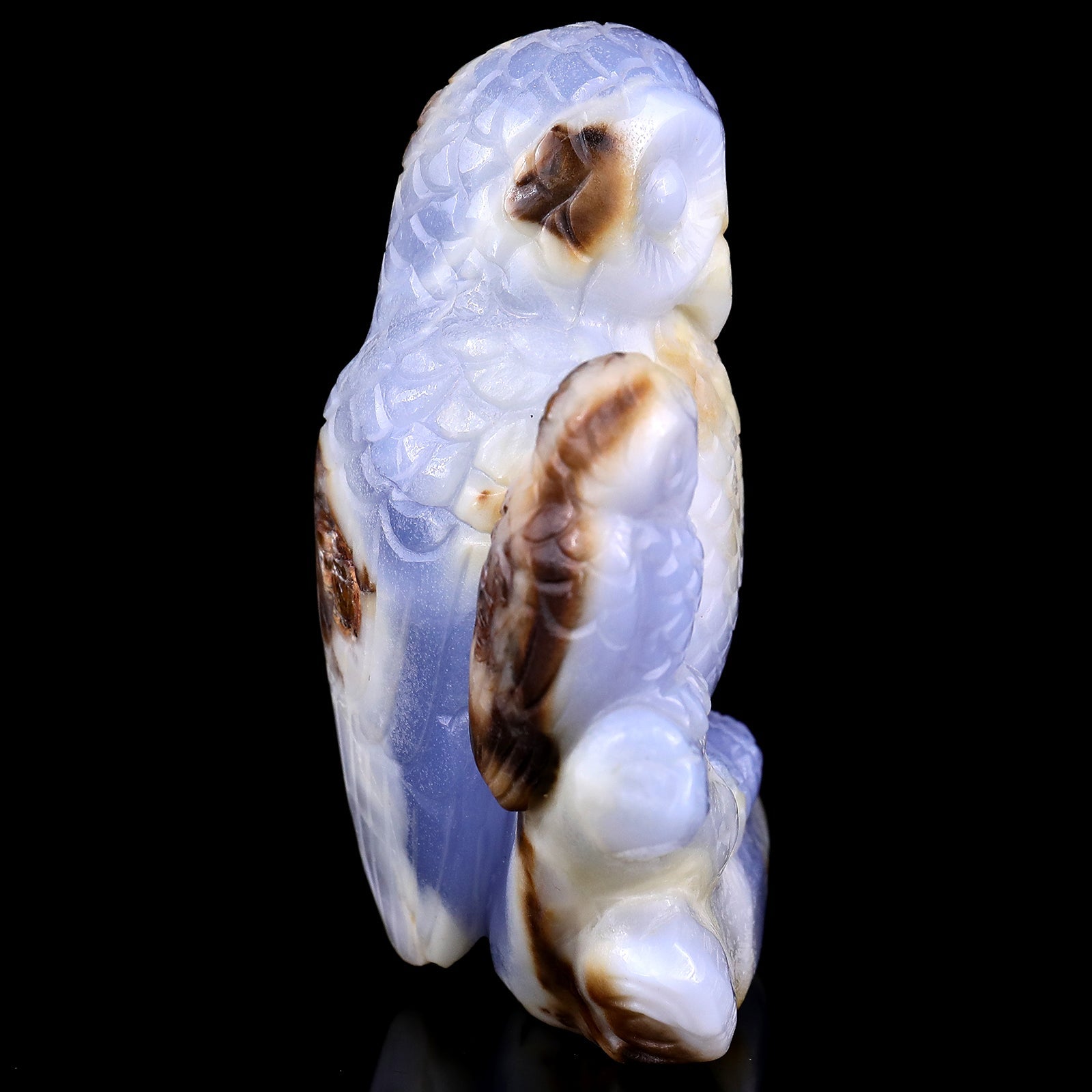 Nicedony 4.7" Blue Chalcedony Hand Carved Crystal Owl Sculpture - View 3