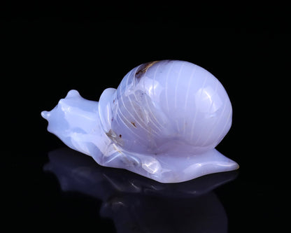 Nicedony 4.7" Blue Chalcedony Hand Carved Crystal Snail Sculpture - View 6