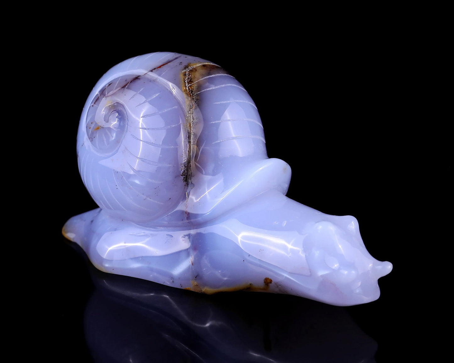 Nicedony 4.7" Blue Chalcedony Hand Carved Crystal Snail Sculpture