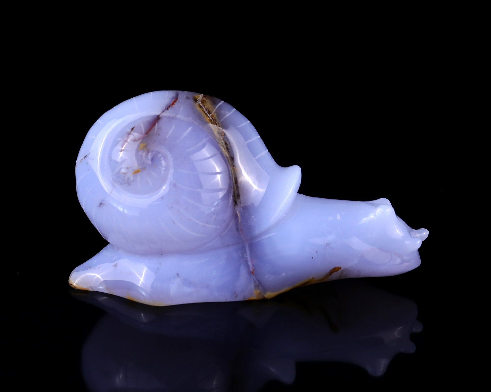 Nicedony 4.7" Blue Chalcedony Hand Carved Crystal Snail Sculpture - View 3