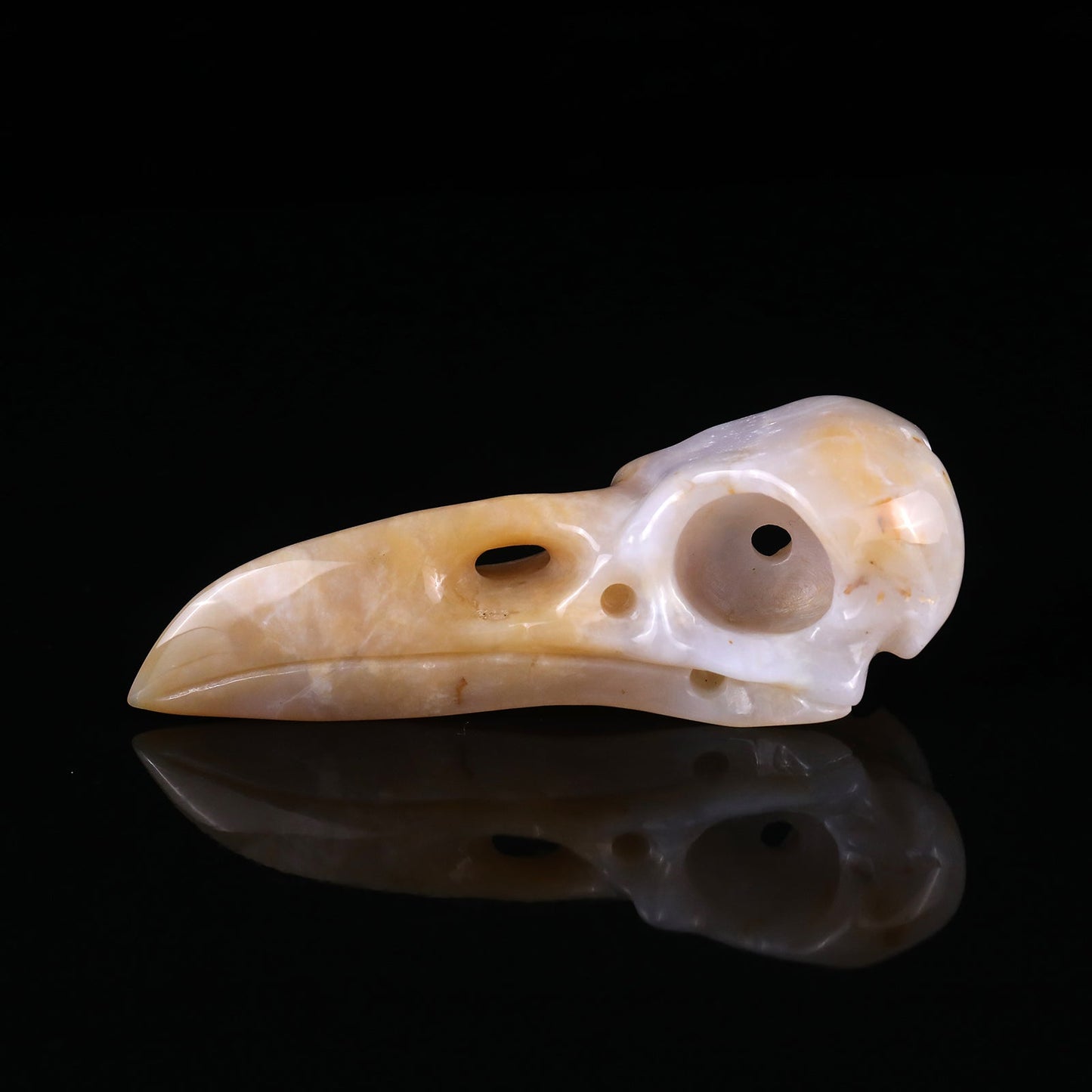 Nicedony 4.7" Chalcedony Hand Carved Crystal Raven Skull Sculpture - View 4