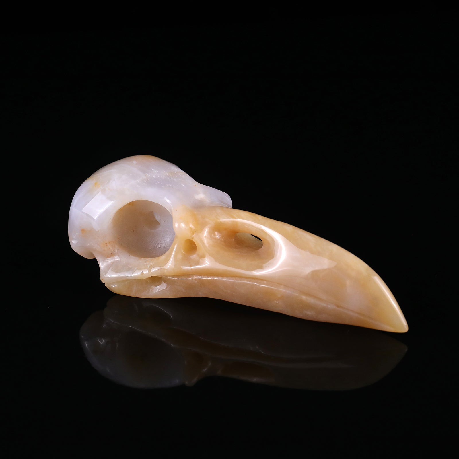 Nicedony 4.7" Chalcedony Hand Carved Crystal Raven Skull Sculpture - #2100059
