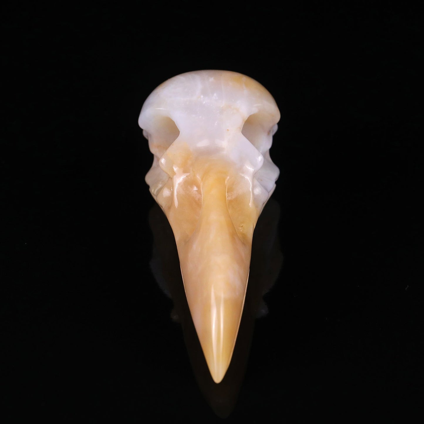 Nicedony 4.7" Chalcedony Hand Carved Crystal Raven Skull Sculpture - #2100098