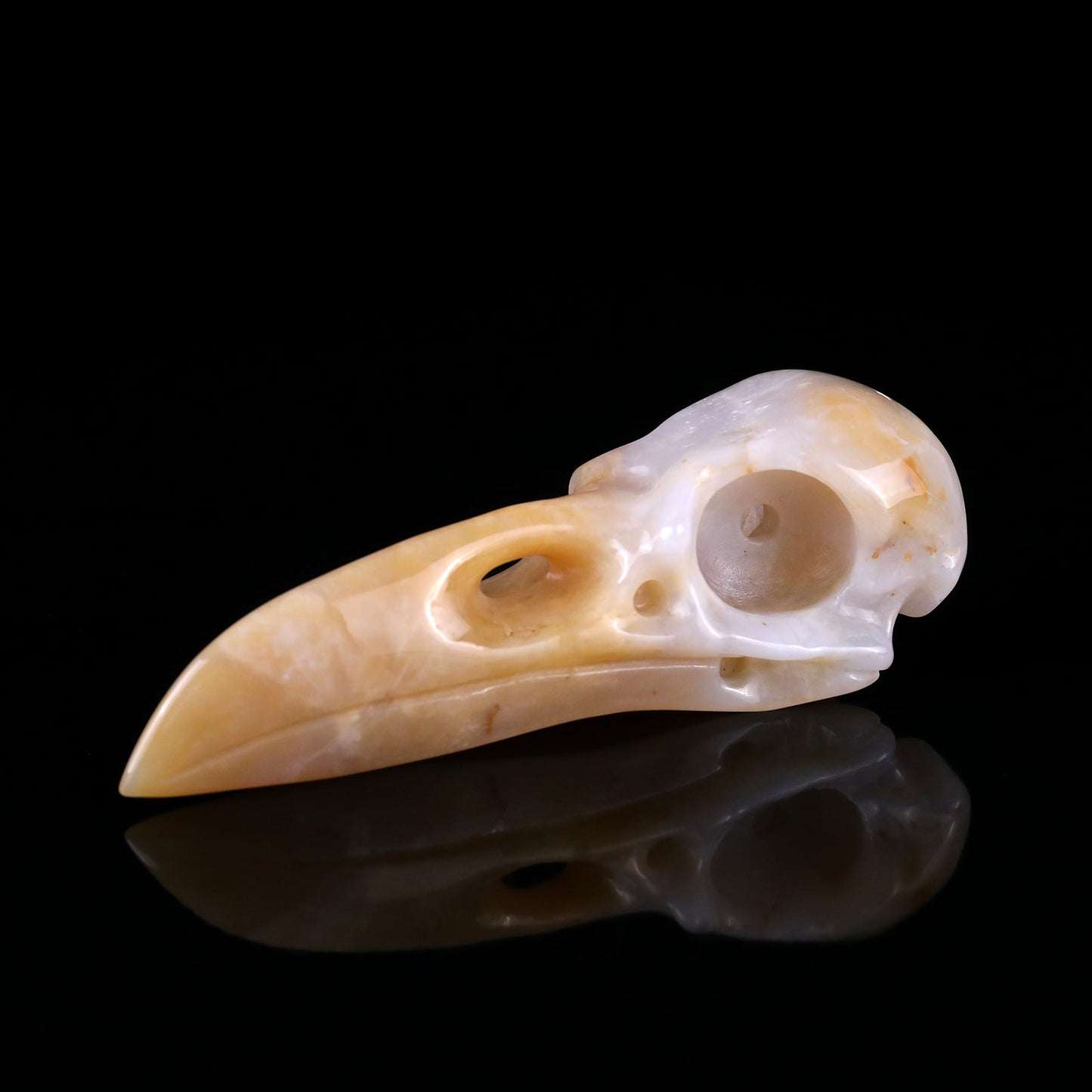 Nicedony 4.7" Chalcedony Hand Carved Crystal Raven Skull Sculpture - View 7