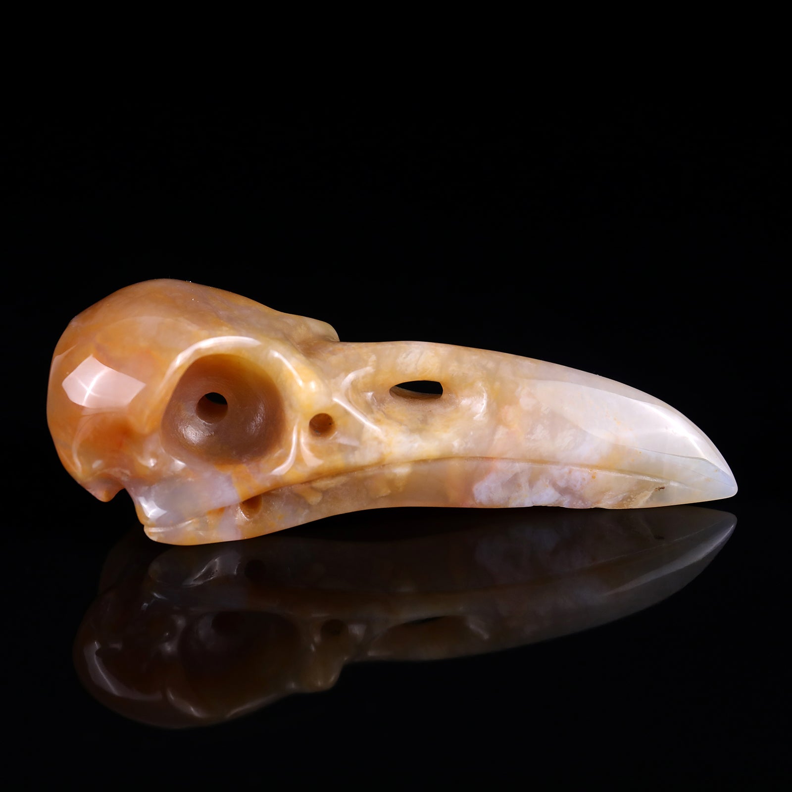 Nicedony 4.7" Chalcedony Hand Carved Crystal Raven Skull Sculpture - View 9
