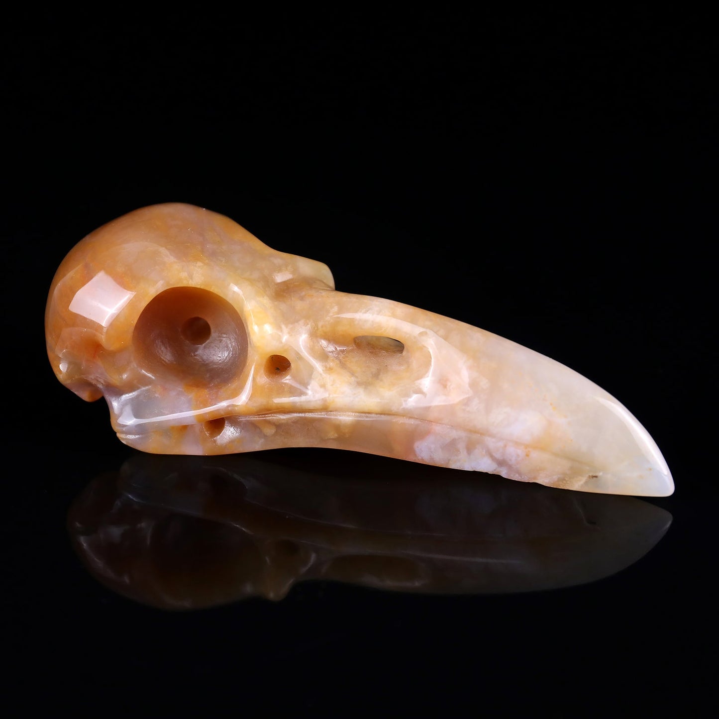 Nicedony 4.7" Chalcedony Hand Carved Crystal Raven Skull Sculpture - View 8