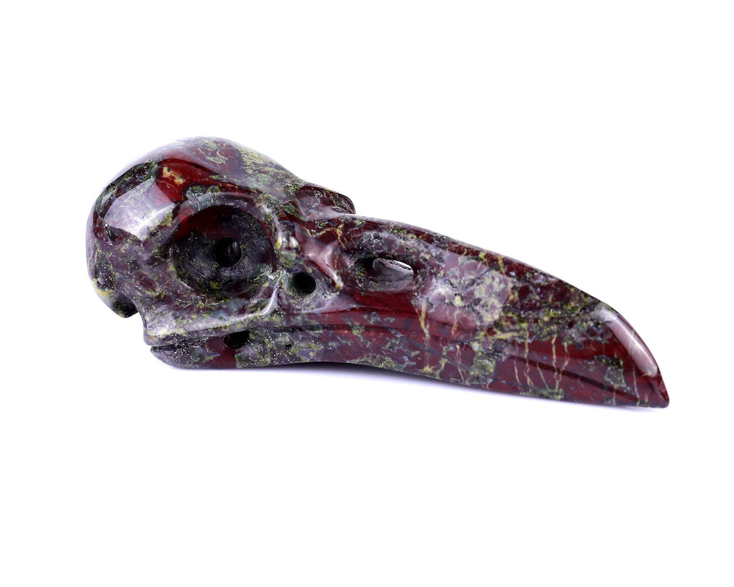 Nicedony 4.7" Dragon Blood Jasper Hand Carved Raven Skull Sculpture